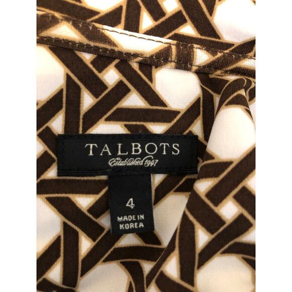 Talbots Faux Wrap Dress in Brown and White Weave Print Retro US 4 - Picture 6 of 16